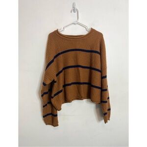 Charlotte Russe Brown and Navy Blue Striped Cropped Sweater